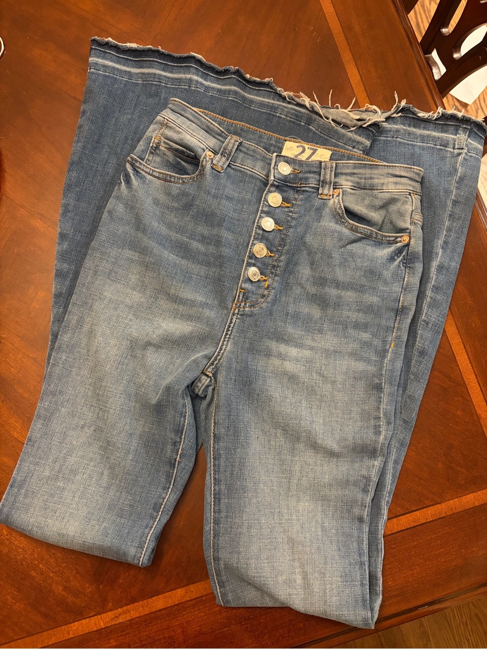 Free People High-Rise Flare Bell Bottom Light Wash Button-Fly Jeans